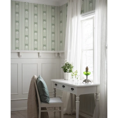 Vanhanaikainen vihrea raidallinen tapetti Durolta 697 03 Ramsjo kuva