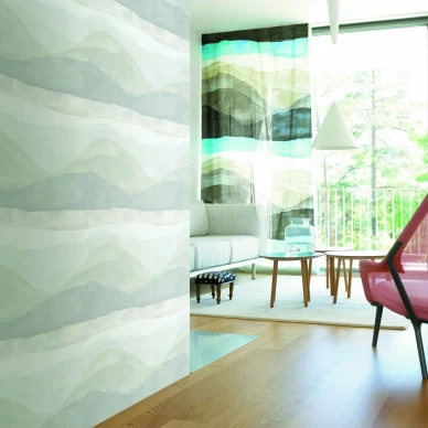 Marimekon olohuoneen tapetti Joiku vaaleanharmaalla maisemakuviolla image