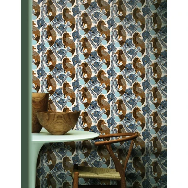 Marimekon keittiotapetti Ketunmarja harmaa ruskealla kettukuviolla image