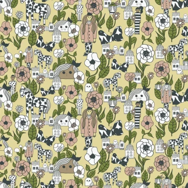 Marimekko Marikyla vihrea keltainen kuviollinen tapetti 25167 image