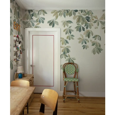 Kastanjen on vihrea lehtitapetti Sanbergilta joka tuo ilmavuutta kodin keittioon image