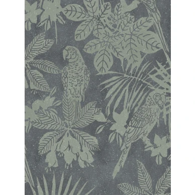 Tumma lehtitapetti Parrot vihrea harmaa papukaijakuvio Borastapeterilta 9445w image