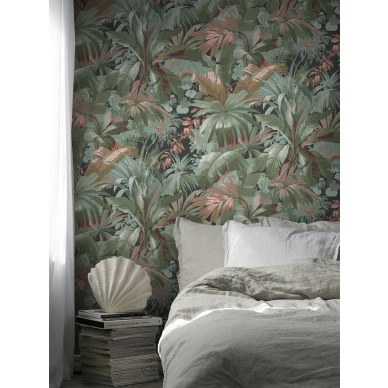Vihrea makuuhuoneen tapetti Palm Leaf Borastapetilta 9439w kuva