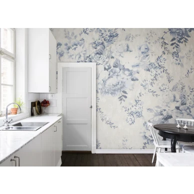 Keittion tapetti Borastapeterilta sinivalkoisella kukkakuviolla Blossom ll 9402w kuva