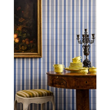 Sinivalkoinen raidallinen tapetti Langelid von Bromssenilta The Guards Tent 31 44 image