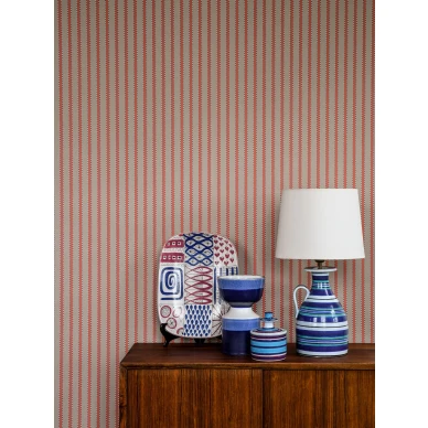 Punainen raidallinen tapetti Stitched Stripe 29 58 Langelid von Bromssenilta image