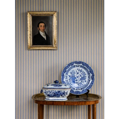 Sininen raitatapetti Stitched Stripe 29 44 Langelid von Bromssenilta image