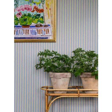 Vanhanaikainen raidallinen sininen tapetti Stitched Stripe 29 44 Langelid von Bromssenilta image