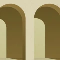 Arch sahraminkeltainen kuvatapetti Rebel Wallsilta R18631 koko kuvio
