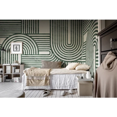 Vihrea tapetti makuuhuoneeseen Twine R18623 Rebel Wallsilta kuva