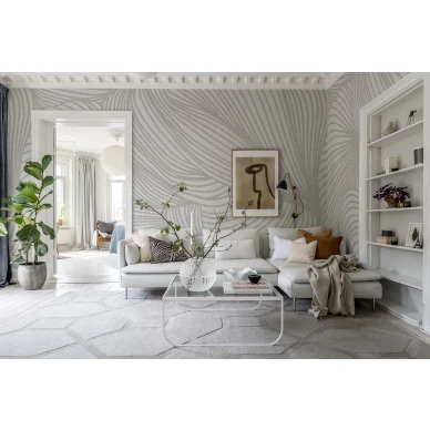 Harmaa olohuoneen tapetti Rebel Wallsilta Opulence Lines R18599 kuva