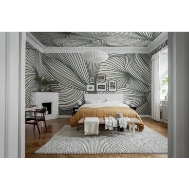 Moderni vihrea tapetti makuuhuoneeseen Opulence Lines R18598 Rebel Wallsilta kuva