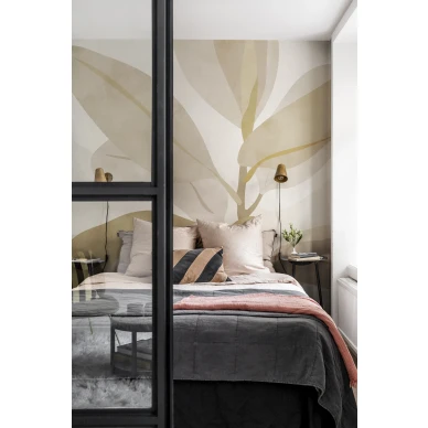 Makuuhuoneen tapetti suurella lehtikuviolla Rebel Wallsilta Ruby R18392 kuva