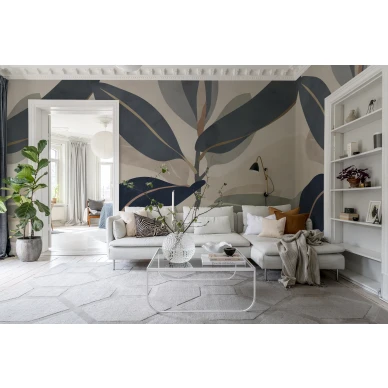 Olohuoneen kuvatapetti taideteoksina sininen Ruby Rebel Wallsilta R18391 kuva