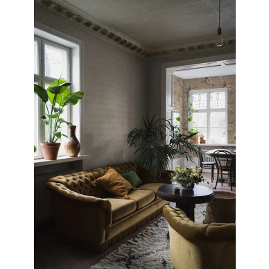 Olohuoneen ruskea tapetti kultaisilla yksityiskohdilla Golden Arches 4275 Borasilta image