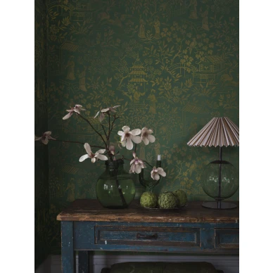 Vihrea tapetti kullanvarisilla yksityiskohdilla Oriental Garden Borasilta 4271 image