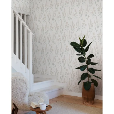 Pastellinvarinen vaalea kukkatapetti Sandbergilta Emma S10183 kuva