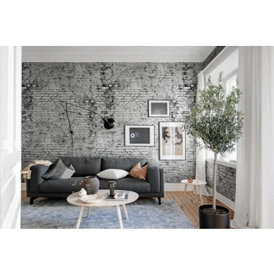 Olohuoneen harmaa tapetti tiilikuviolla Rebel Wallsilta Barcelona R17873 image