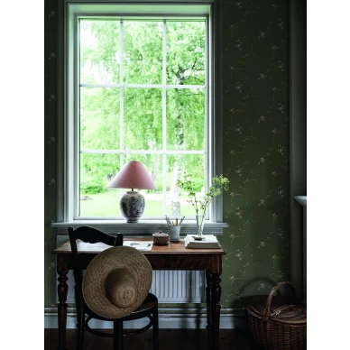 Vanhanajan vihrea kukkatapetti Durolta Ekbacken 523 03 kuva