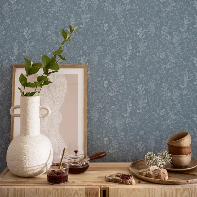 Keittion tapetti sinisella kukkakuviolla Tuva 613 05 Durolta image