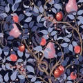 Fruit Garden liila puutapetti Rebel Wallsilta R19276 koko kuvio