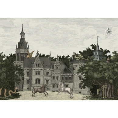 Fairyland harmaa vihrea linnantapetti Rebel Wallsilta koko kuvio R19270 kuva