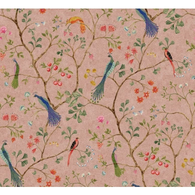 Songbirds roosa lintutapetti Rebel Wallsilta R19248 koko kuvio image