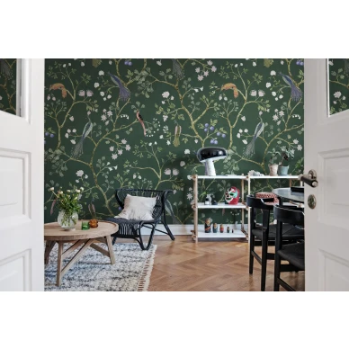 Vihrea tapetti olohuoneeseen Songbirds Rebel Wallsilta R19250 image