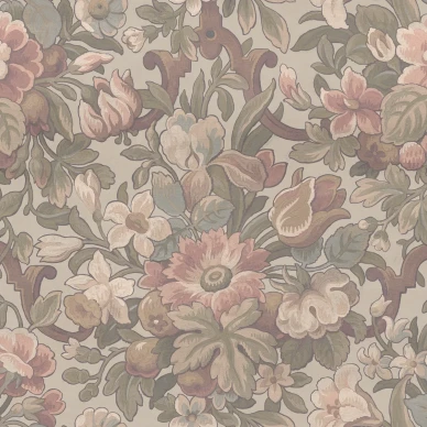 Vintage Flora pastellinroosa kukkatapetti Rebel Wallsilta R19239 kuva