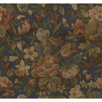 Vintage Flora sininen monivarinen kukkatapetti Rebel Wallsilta R19240 koko kuvio kuva