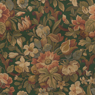 Vintage Flora vihrea monivarinen kukkatapetti Rebel Wallsilta R19238 kuva