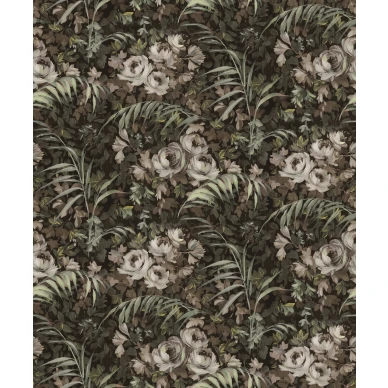 Dazzling Foliage ruskea kukkatapetti Rebel Wallsilta R19208 koko kuvio kuva
