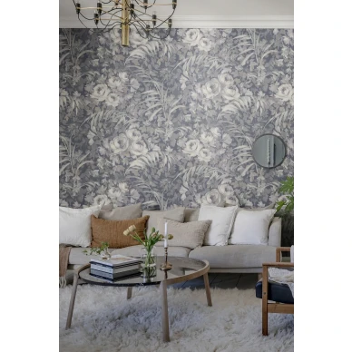 Olohuoneen sininen tapetti Dazzling Foliage Rebel Wallsilta R19210 kuva