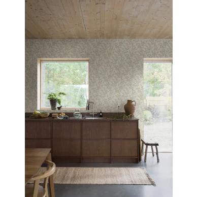 Valkoinen lehtitapetti keittioon Borastapeterilta Forest Berries 4713 image