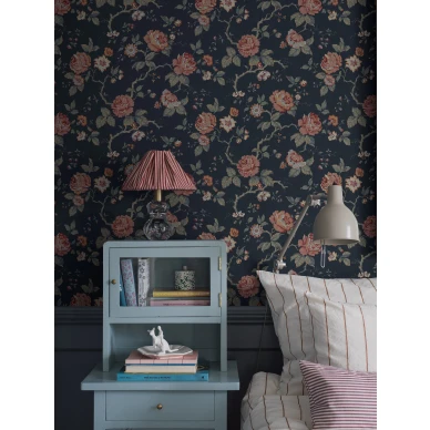 Makuuhuoneen kukkatapetti Borastapetilta Rosentrad 4825 kuva