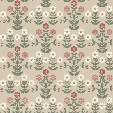 Sippor beige punainen kukkatapetti Borastapeterilta 4810 kuva