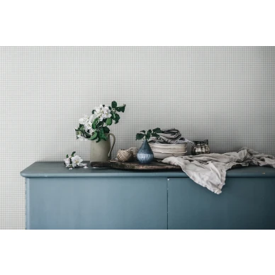 Keittion sininen ruudullinen tapetti Ruta Sandbergilta S10319 kuva