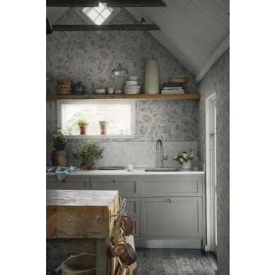 Keittion beige kukkatapetti Annabelle Sandbergilta S10262 kuva