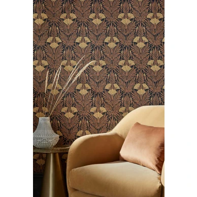 Olohuoneen ruskea oranssi kukkatapetti Floral Fanfare 1838 Wallcoveringsilta 2311 171 03 image
