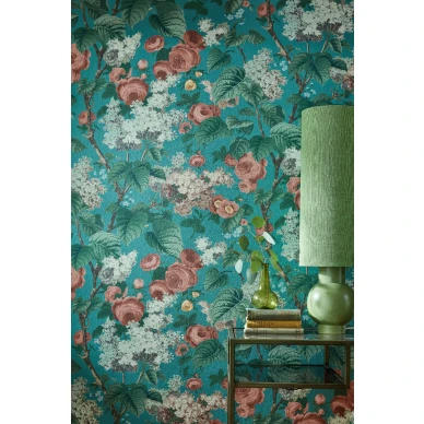 Sinivihrea kukkatapetti 1838 Wallcoveringsilta Floribunda 2311 168 03 kuva