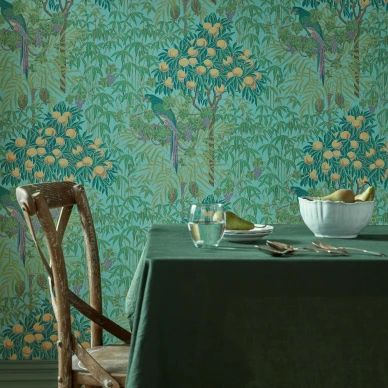 Sinivihrea lintutapetti keittioon 1838 Wallcoveringsilta Macaw 2311 167 04 image