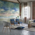 Olohuoneen sininen meritapetti Paysage Marin Grasscloth Designers Guildilta PDG1184 01