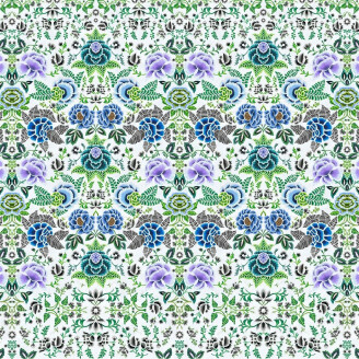 Rose De Damas sininen vihrea kukkatapetti Designers Guildilta PDG1168 01 kuva