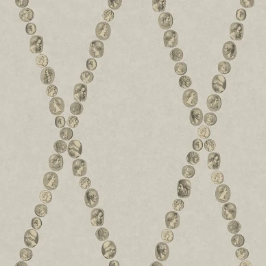 Cammeii tapetti vaalealla pohjalla ja kultaisella kuviolla kuva