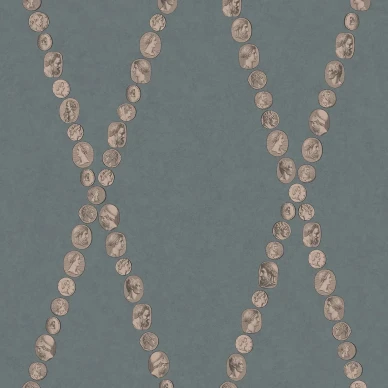 cammei tapetti harmaalla pohjalla ja ruusukultaisella cameo teemaisella kuviolla kuva