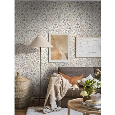 Beige Sigrid lehtikuvioinen tapetti kuva