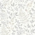 Sigrid harmaa valkoinen tapetti lehtikuviolla