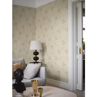 Vaalean beige kukkatapetti Valborg kuva