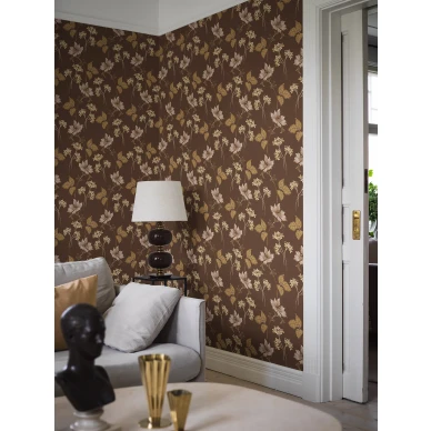 Valborg ruskea tapetti kukilla kuva