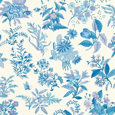sinivalkoinen kukkatapetti woodland floral kuva